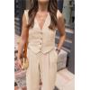 imagePRETTYGARDEN Womens Two Piece Outfits Summer V Neck Button Front Cropped Tank Tops Vest Pockets Pants Cotton Matching SetsBeige