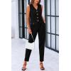 imagePRETTYGARDEN Womens Two Piece Outfits Summer V Neck Button Front Cropped Tank Tops Vest Pockets Pants Cotton Matching SetsBlack