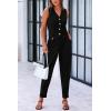 imagePRETTYGARDEN Womens Two Piece Outfits Summer V Neck Button Front Cropped Tank Tops Vest Pockets Pants Cotton Matching SetsBlack