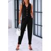 imagePRETTYGARDEN Womens Two Piece Outfits Summer V Neck Button Front Cropped Tank Tops Vest Pockets Pants Cotton Matching SetsBlack