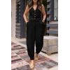 imagePRETTYGARDEN Womens Two Piece Outfits Summer V Neck Button Front Cropped Tank Tops Vest Pockets Pants Cotton Matching SetsBlack