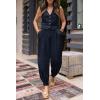 imagePRETTYGARDEN Womens Two Piece Outfits Summer V Neck Button Front Cropped Tank Tops Vest Pockets Pants Cotton Matching SetsDark Blue