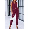 imagePRETTYGARDEN Womens Two Piece Outfits Summer V Neck Button Front Cropped Tank Tops Vest Pockets Pants Cotton Matching SetsDark Red