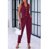 imagePRETTYGARDEN Womens Two Piece Outfits Summer V Neck Button Front Cropped Tank Tops Vest Pockets Pants Cotton Matching SetsDark Red