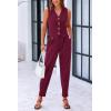 imagePRETTYGARDEN Womens Two Piece Outfits Summer V Neck Button Front Cropped Tank Tops Vest Pockets Pants Cotton Matching SetsDark Red