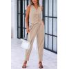 imagePRETTYGARDEN Womens Two Piece Outfits Summer V Neck Button Front Cropped Tank Tops Vest Pockets Pants Cotton Matching SetsLight Khaki