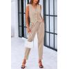 imagePRETTYGARDEN Womens Two Piece Outfits Summer V Neck Button Front Cropped Tank Tops Vest Pockets Pants Cotton Matching SetsLight Khaki