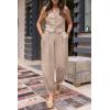 imagePRETTYGARDEN Womens Two Piece Outfits Summer V Neck Button Front Cropped Tank Tops Vest Pockets Pants Cotton Matching SetsLight Khaki