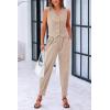 imagePRETTYGARDEN Womens Two Piece Outfits Summer V Neck Button Front Cropped Tank Tops Vest Pockets Pants Cotton Matching SetsLight Khaki