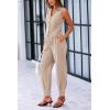 imagePRETTYGARDEN Womens Two Piece Outfits Summer V Neck Button Front Cropped Tank Tops Vest Pockets Pants Cotton Matching SetsLight Khaki