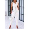 imagePRETTYGARDEN Womens Two Piece Outfits Summer V Neck Button Front Cropped Tank Tops Vest Pockets Pants Cotton Matching SetsWhite