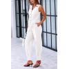 imagePRETTYGARDEN Womens Two Piece Outfits Summer V Neck Button Front Cropped Tank Tops Vest Pockets Pants Cotton Matching SetsWhite