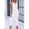 imagePRETTYGARDEN Womens Two Piece Outfits Summer V Neck Button Front Cropped Tank Tops Vest Pockets Pants Cotton Matching SetsWhite