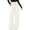imagePRETTYGARDEN Womens Wide Leg Pants 2025 Fall Elastic High Waisted Knit Casual Lounge Palazzo Pant Trousers with PocketsWhite
