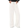 imagePRETTYGARDEN Womens Wide Leg Pants 2025 Fall Elastic High Waisted Knit Casual Lounge Palazzo Pant Trousers with PocketsWhite