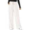 imagePRETTYGARDEN Womens Wide Leg Pants 2025 Fall Elastic High Waisted Knit Casual Lounge Palazzo Pant Trousers with PocketsWhite