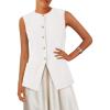 imagePRETTYGARDEN Blazer Vest Tops for Women Sleeveless Button Down Business Casual Outfits Work Suit Vests WaistcoatWhite