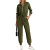 imagePRETTYGARDEN Long Sleeve Jumpsuits for Women Casual 2025 Fall Fashion Zip Up Pant Rompers One Piece Sweatsuits Travel OutfitsArmy Green