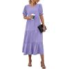 imagePRETTYGARDEN Summer Dresses for Women 2025 Casual Floral Boho Midi Sun Dress Puff Short Sleeve Flowy Beach Vacation SundressSolid Purple