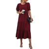 imagePRETTYGARDEN Summer Dresses for Women 2025 Casual Floral Boho Midi Sun Dress Puff Short Sleeve Flowy Beach Vacation SundressSolid Wine Red