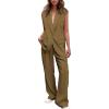 imagePRETTYGARDEN Womens 2 Piece Outfits Sleeveless Suit Vest and Wide Leg Pants Business Casual Blazer SetsArmy Green