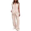 imagePRETTYGARDEN Womens 2 Piece Outfits Sleeveless Suit Vest and Wide Leg Pants Business Casual Blazer SetsBeige
