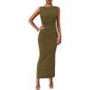 imagePRETTYGARDEN Womens 2025 Summer Semi Formal Midi Dresses Sleeveless Ruched Bodycon Long Elegant Cocktail Wedding Guest DressArmy Green