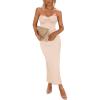 imagePRETTYGARDEN Womens Bodycon Long Dresses Summer Strapless Tube Twist Knot Front Ribbed Knit Maxi Cocktail Dress with SlitBeige