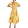 imagePRETTYGARDEN Womens Casual Summer Midi Dress Puffy Short Sleeve Square Neck Smocked Tiered Ruffle DressesYellow