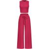 imagePRETTYGARDEN Womens Summer 2 Piece Loungewear Set Cropped Tank Top Wide Leg Sweatpants Tracksuit Casual OutfitsRose Red