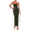 imagePRETTYGARDEN Womens Summer 2025 Semi Formal Cocktail Dresses Strapless Tube Bodycon Ruched Evening Wedding Guest Maxi DressArmy Green