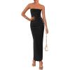 imagePRETTYGARDEN Womens Summer 2025 Semi Formal Cocktail Dresses Strapless Tube Bodycon Ruched Evening Wedding Guest Maxi DressBlack