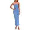 imagePRETTYGARDEN Womens Summer Maxi Dress Textured Bodycon Tube Off Shoulder Strapless Back Slit Long Party DressesLight Blue