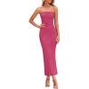 imagePRETTYGARDEN Womens Summer Maxi Dress Textured Bodycon Tube Off Shoulder Strapless Back Slit Long Party DressesRose Red