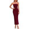 imagePRETTYGARDEN Womens Summer Maxi Dress Textured Bodycon Tube Off Shoulder Strapless Back Slit Long Party DressesWine Red