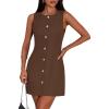 imagePRETTYGARDEN Work Dresses for Women 2025 Summer Business Formal Short Dress Sleeveless Button Down Elegant Office OutfitsBrown