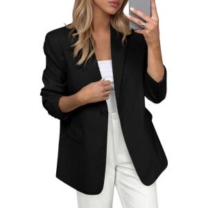 imagePRETTYGARDEN Blazers for Women Business Casual Outfits 2025 Fall Open Front Long Sleeve Suit Jackets Office Work ClothesBlack