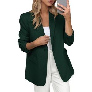 imagePRETTYGARDEN Blazers for Women Business Casual Outfits 2025 Fall Open Front Long Sleeve Suit Jackets Office Work ClothesDark Green