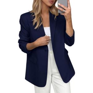 imagePRETTYGARDEN Blazers for Women Business Casual Outfits 2025 Fall Open Front Long Sleeve Suit Jackets Office Work ClothesNavy Blue