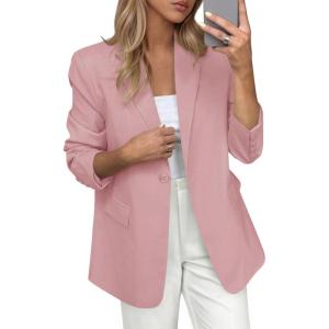 imagePRETTYGARDEN Blazers for Women Business Casual Outfits 2025 Fall Open Front Long Sleeve Suit Jackets Office Work ClothesPink