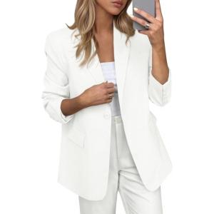 imagePRETTYGARDEN Blazers for Women Business Casual Outfits 2025 Fall Open Front Long Sleeve Suit Jackets Office Work ClothesWhite