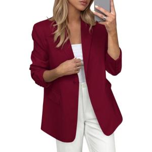 imagePRETTYGARDEN Blazers for Women Business Casual Outfits 2025 Fall Open Front Long Sleeve Suit Jackets Office Work ClothesWine Red