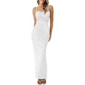 imagePRETTYGARDEN Summer Dresses for Women 2025 Lace Floral Bodycon Semi Formal Party Wedding Guest Boho Maxi DressWhite