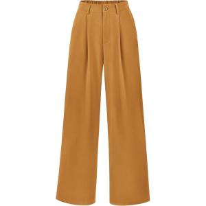imagePRETTYGARDEN Wide Leg Pants for Women Trendy 2025 Fall High Waisted Business Casual Outfits Work Pant TrousersBrown Yellow