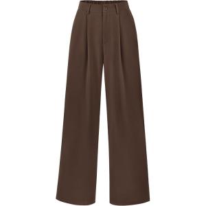 imagePRETTYGARDEN Wide Leg Pants for Women Trendy 2025 Fall High Waisted Business Casual Outfits Work Pant TrousersCoffee