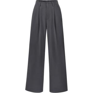 imagePRETTYGARDEN Wide Leg Pants for Women Trendy 2025 Fall High Waisted Business Casual Outfits Work Pant TrousersDark Grey
