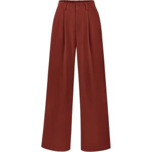 imagePRETTYGARDEN Wide Leg Pants for Women Trendy 2025 Fall High Waisted Business Casual Outfits Work Pant TrousersRust Red