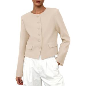 imagePRETTYGARDEN Women Blazers Business Casual Outfits 2025 Fall Fashion Long Sleeve Professional Office Work Suit Jacket ClothesBeige