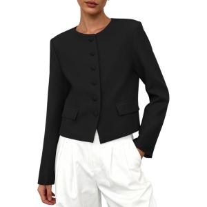 imagePRETTYGARDEN Women Blazers Business Casual Outfits 2025 Fall Fashion Long Sleeve Professional Office Work Suit Jacket ClothesBlack