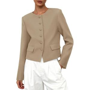 imagePRETTYGARDEN Women Blazers Business Casual Outfits 2025 Fall Fashion Long Sleeve Professional Office Work Suit Jacket ClothesLight Khaki